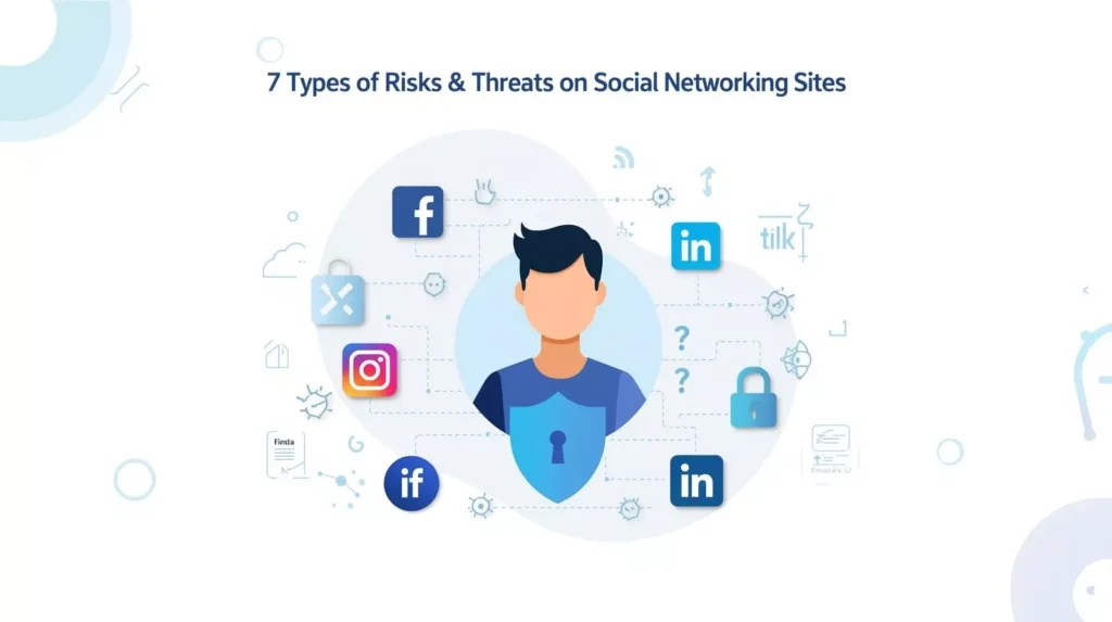 Men in Center and Types of Risks & Threats on Social Networking Sites