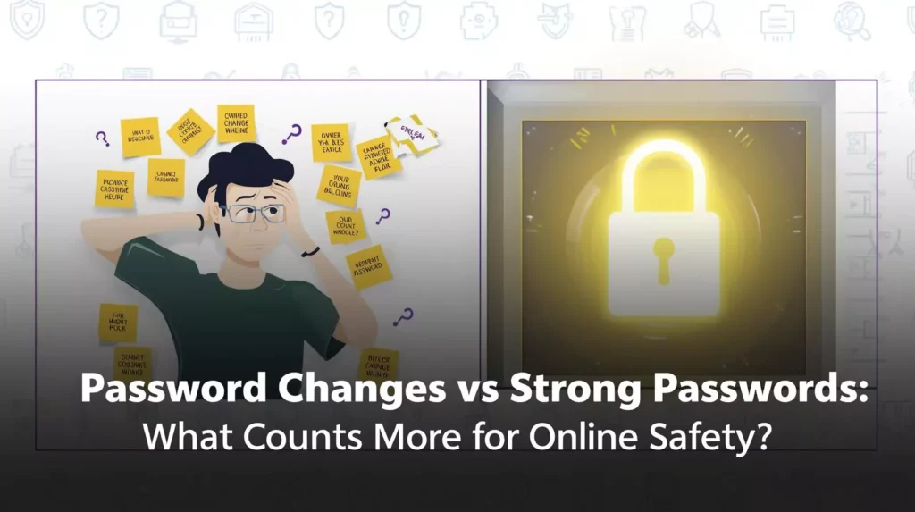 Password Changes vs Strong Passwords What Counts More for Online Safety Left side Men right side password lock